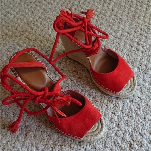 Joie Phyllis Suede Lace-Up Wedge Espadrille Sandal in orange size 37 - Picture 1 of 12